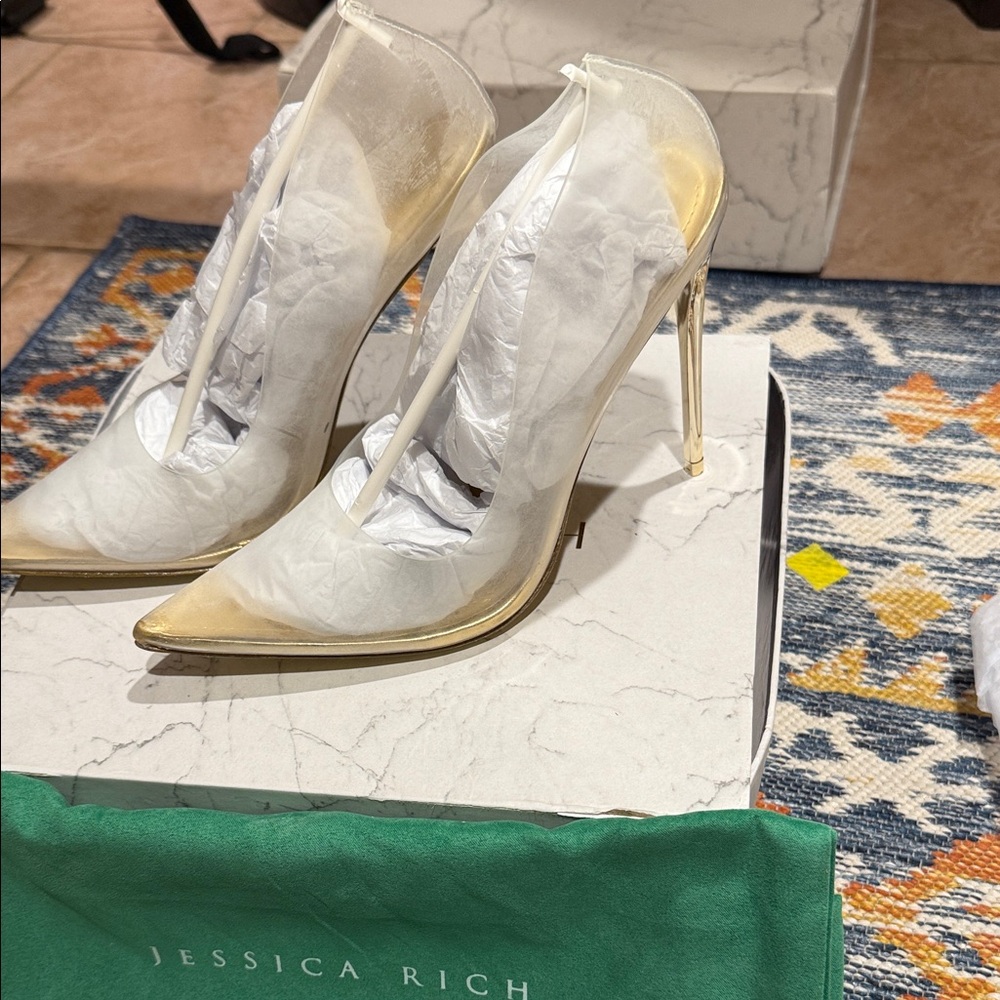 Jessica Rich Gold and Clear Stiletto Heels